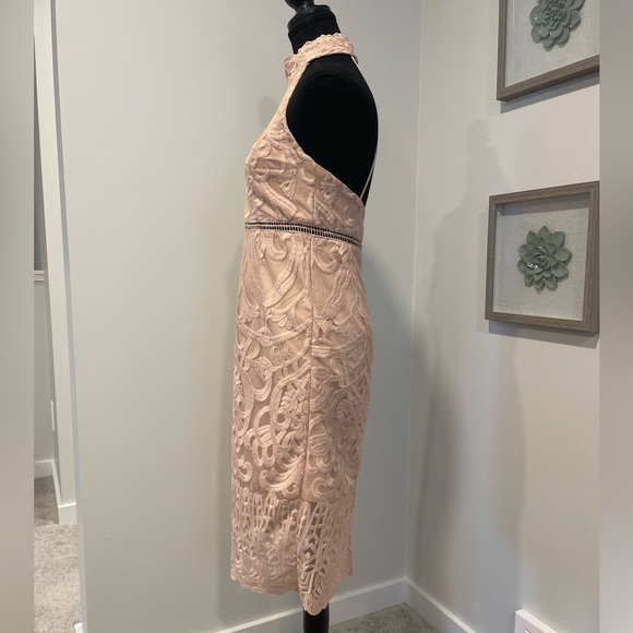 Bardot Pink Lace Midi Dress With Crochet Details EUC - Picture 2 of 15
